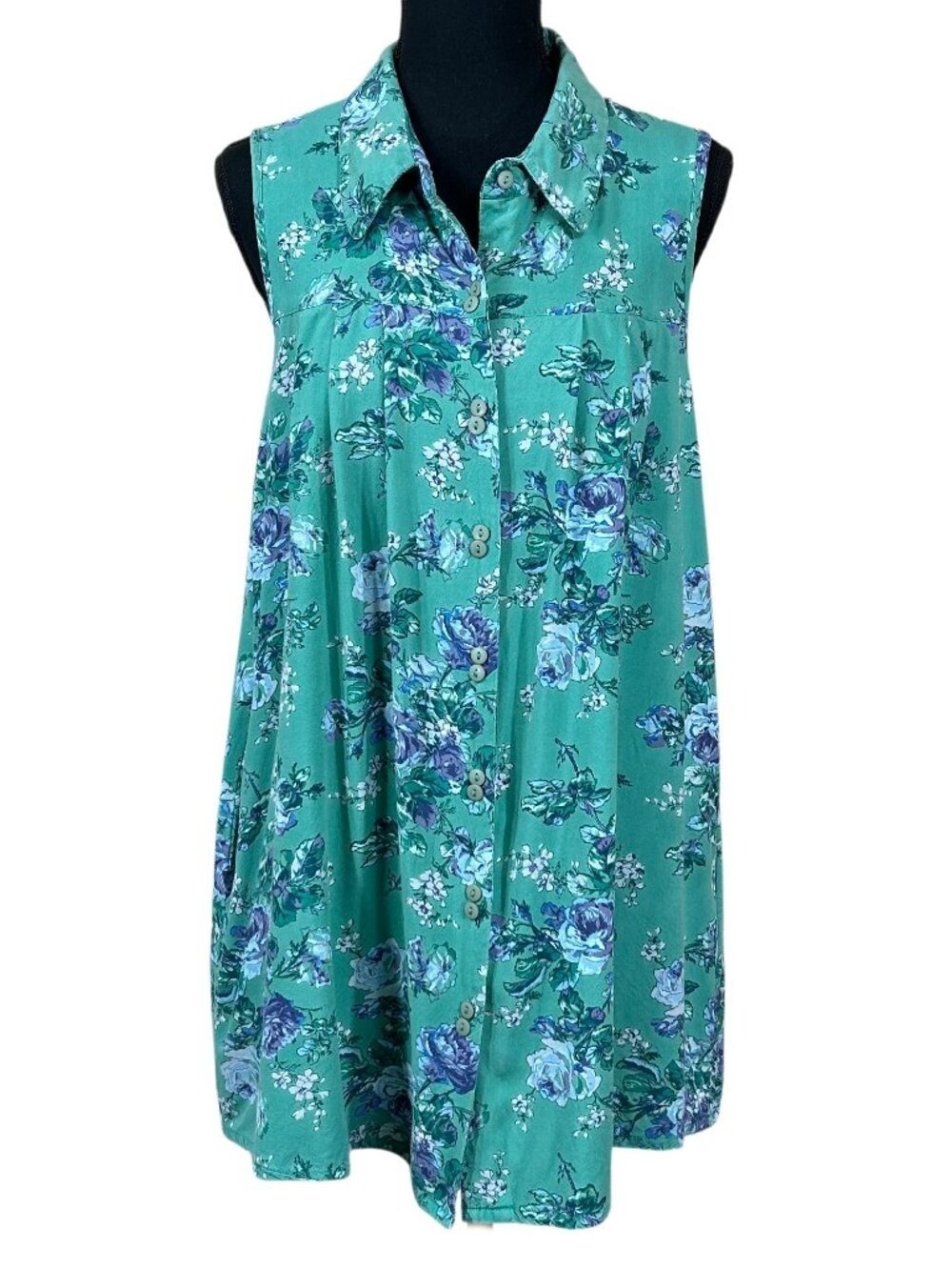 April Cornell Turquoise Floral Sleeveless Button-Down Tunic Size S